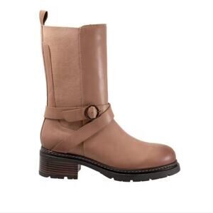 NEW Softwalk Neenah Mid Calf Buckle Moto Leather Boot in Stone